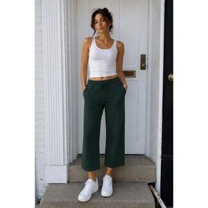 Frank & Eileen Catherine Cropped Sweatpants Evergreen Green Wide Leg Pants L